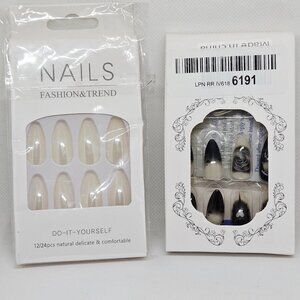 NIB SET OF PRESS ON NAILS HALLOWEEN PARTY THEME GOTHIC & SHINY PEARL 48 TOTAL